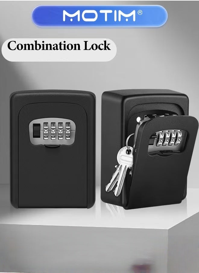 Motim Key Safe 4 Digit Metal Outdoor Safe Key Lock Black Box Key Storage Organizer Box Security Outdoor Wall Mount Case Storage Tools  - Image 1