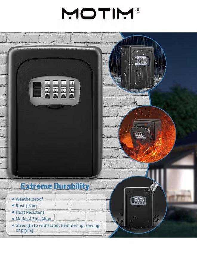 Motim Key Safe 4 Digit Metal Outdoor Safe Key Lock Black Box Key Storage Organizer Box Security Outdoor Wall Mount Case Storage Tools  - Image 4