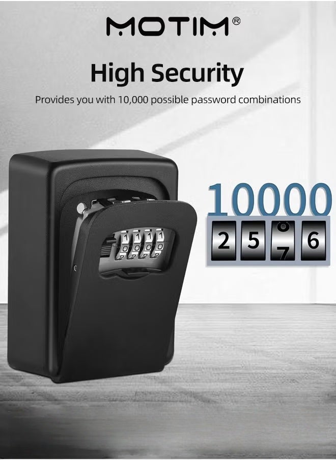 Motim Key Safe 4 Digit Metal Outdoor Safe Key Lock Black Box Key Storage Organizer Box Security Outdoor Wall Mount Case Storage Tools  - Image 2