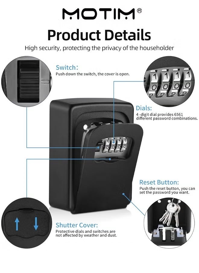 Motim Key Safe 4 Digit Metal Outdoor Safe Key Lock Black Box Key Storage Organizer Box Security Outdoor Wall Mount Case Storage Tools  - Image 5