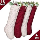 LimBridge Christmas Stockings, 4 Pack 18 inches Large Size Cable Knit Knitted Xmas Rustic Personalized Stocking - Image 1