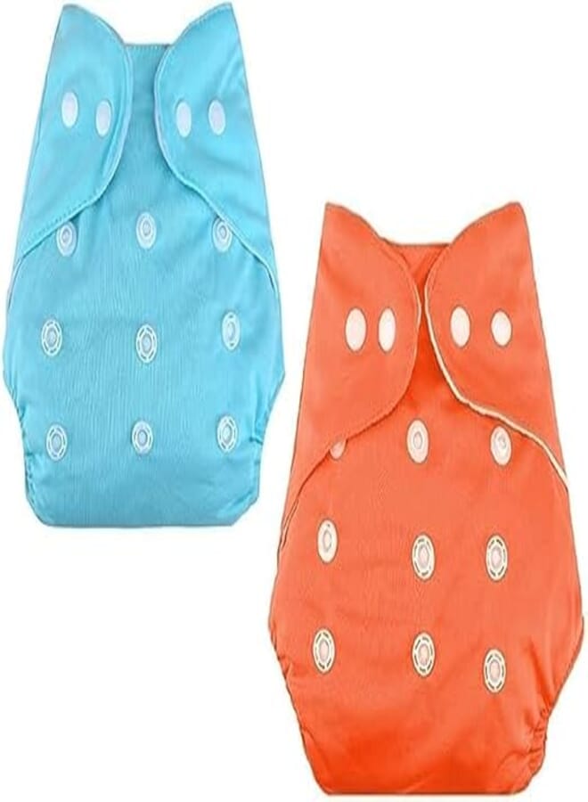 Adjustable Baby Pocket Diapers Cotton Washable Reusable Cloth Diapers for Babies, Infants and Toddlers 0-3 Years (Pack of 2, Inserts Not Included)