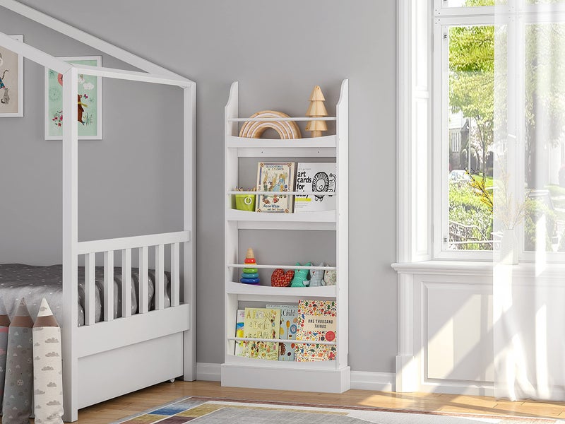 UTEX Kids Bookshelf,4 Tiers Children's Bookcases and Storage, Kids Bookcase Rack Wall for Bedroom,Study Living Room,White - Image 3