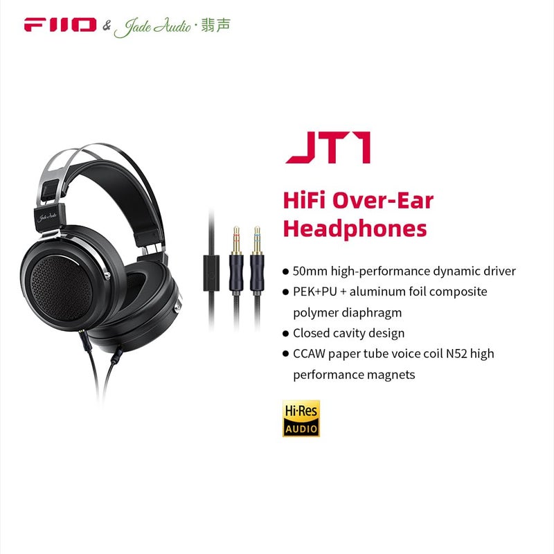 FiiO JadeAudio JT1 Professional Studio Headphones for Recording Gaming Headset with Microphone, 50mm Diaphragms, Hi-Res Music Studio Headset - Image 3