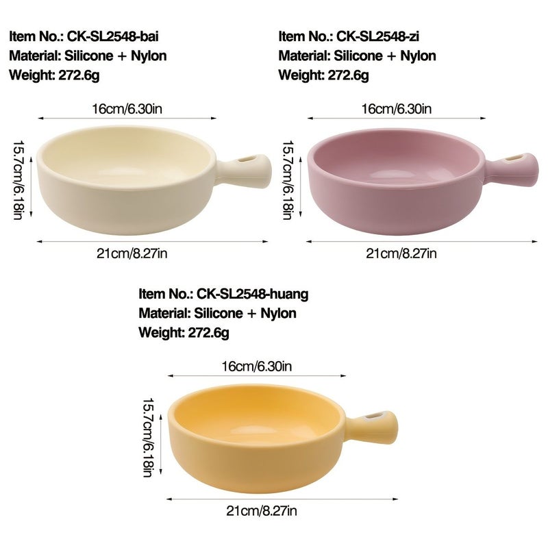 1 Pc Pink Large Capacity Silicone Bowl Anti Scalding Handle Instant Noodle Bowl Fruit Vegetable Salad Bowl For Student Dormitory Household Creative Tableware Easy To Clean Microwaveable - Image 3