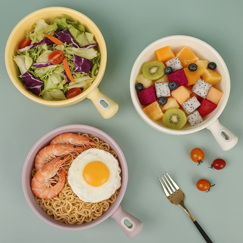 1 Pc Pink Large Capacity Silicone Bowl Anti Scalding Handle Instant Noodle Bowl Fruit Vegetable Salad Bowl For Student Dormitory Household Creative Tableware Easy To Clean Microwaveable - Image 2