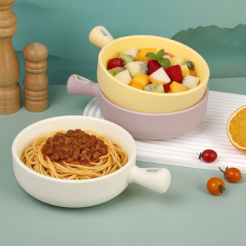 1 Pc Pink Large Capacity Silicone Bowl Anti Scalding Handle Instant Noodle Bowl Fruit Vegetable Salad Bowl For Student Dormitory Household Creative Tableware Easy To Clean Microwaveable - Image 5