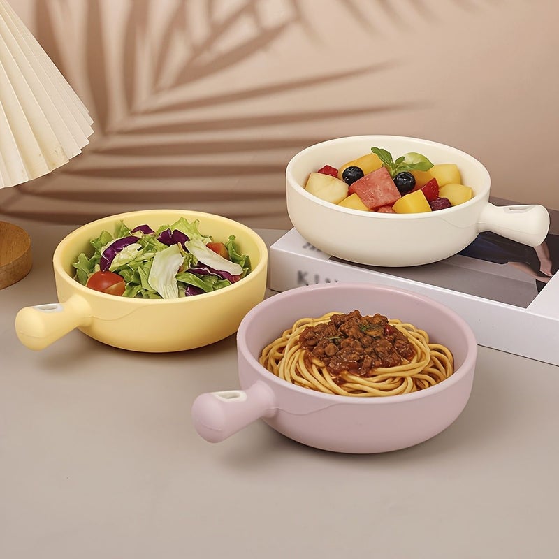 1 Pc Pink Large Capacity Silicone Bowl Anti Scalding Handle Instant Noodle Bowl Fruit Vegetable Salad Bowl For Student Dormitory Household Creative Tableware Easy To Clean Microwaveable - Image 4