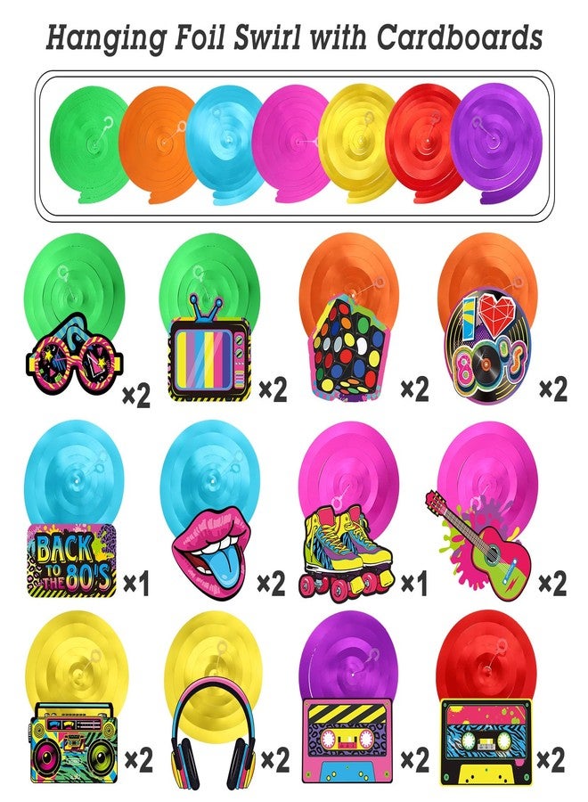 Containlol 53 Pieces 80s Party Decorations, Retro 1980s Hip Hop Party Hanging Swirls Ceiling Decor for Adults Back to The 80s 1980s Throwback Birthday Neon Rock Hippie Supplies - Image 2