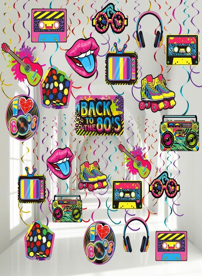 Containlol 53 Pieces 80s Party Decorations, Retro 1980s Hip Hop Party Hanging Swirls Ceiling Decor for Adults Back to The 80s 1980s Throwback Birthday Neon Rock Hippie Supplies - Image 1