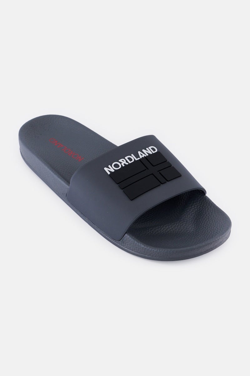 Nordland Men Brand Logo Slip On Slides, Dark Grey  - Image 1