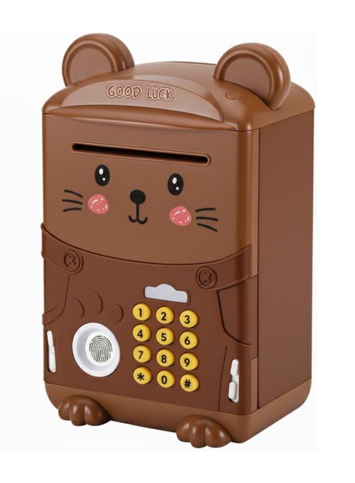 Electronic Fingerprint Piggy Bank for Kids – Smart ATM Money Safe Box with Password & Auto Bill Insertion | Educational Coin Bank Toy | Interactive Saving Gift for Boys & Girls (Brown) - Image 1