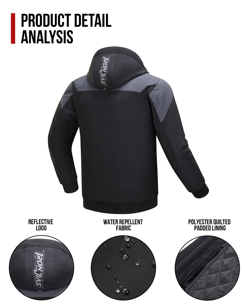 BORLENI Motorcycle Jacket with CE Armor Winter Motorcycle Jacket for Motorbike Riding with Removable Liner Detachable Hood Water-Repellent Windproof - Image 4