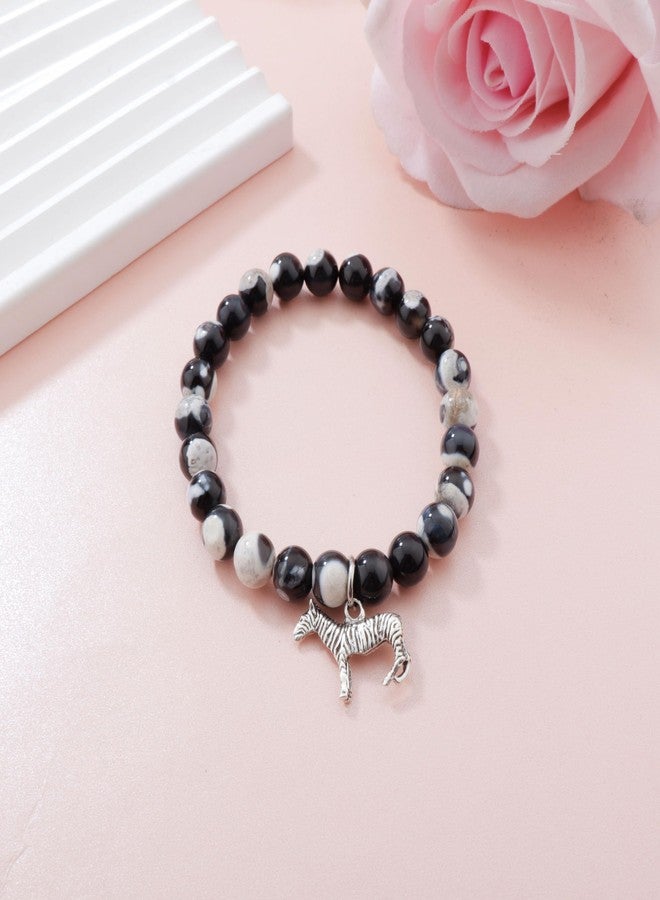 PARTNER Zebra Lover Gift - Zebra Spirit Animal Bracelet with Charm - Black & White Jewelry for Friend - Image 2