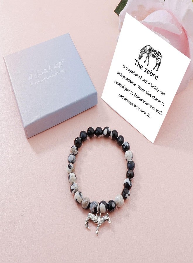 PARTNER Zebra Lover Gift - Zebra Spirit Animal Bracelet with Charm - Black & White Jewelry for Friend - Image 5