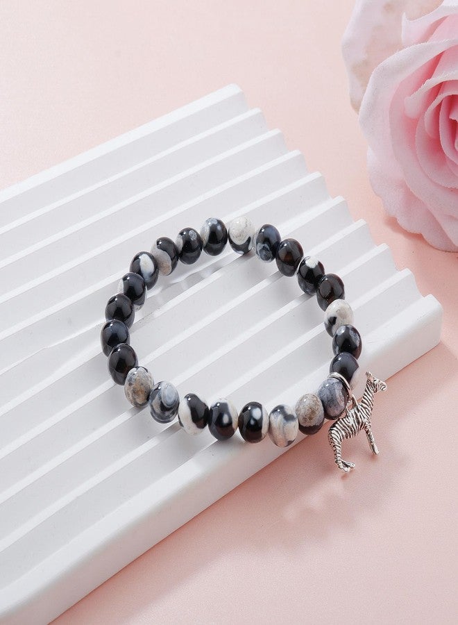 PARTNER Zebra Lover Gift - Zebra Spirit Animal Bracelet with Charm - Black & White Jewelry for Friend - Image 4