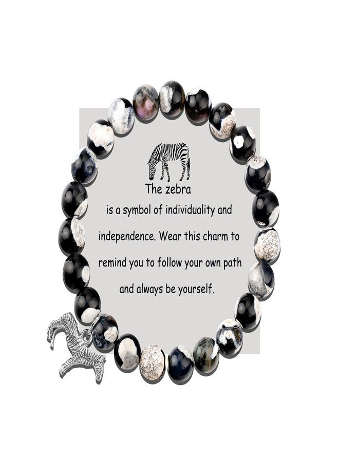 PARTNER Zebra Lover Gift - Zebra Spirit Animal Bracelet with Charm - Black & White Jewelry for Friend - Image 1