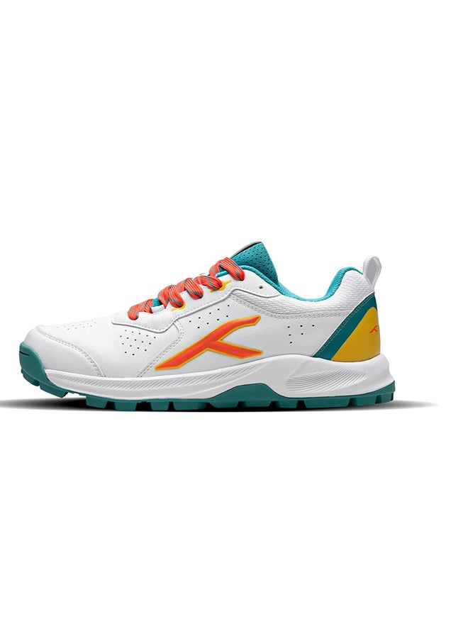 Hundred HyperDrive Cricket Shoes | TerraSpike Rubber Studs | Embedded Support Plate for Stability | Lightweight & Durable | Ideal for Turf, Ground & Hard Surfaces (White/ Lt Green/Orange ; UK 12) - Image 1