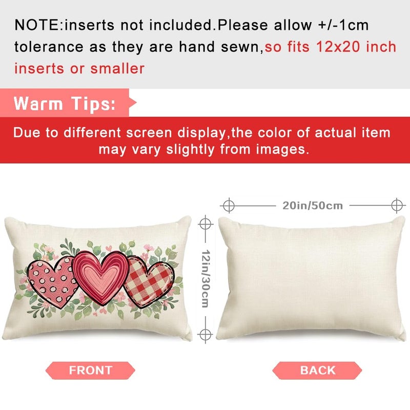 RABUSOFA Outdoor Valentines Pillow Covers Waterproof,12x20 Inch Red Love Heart Polka Dot Decor Buffalo Plaid Wedding Cushion Case Farmhouse Decoration for Sofa Couch(Red, 20" x 12" (Pack of 1)) - Image 3