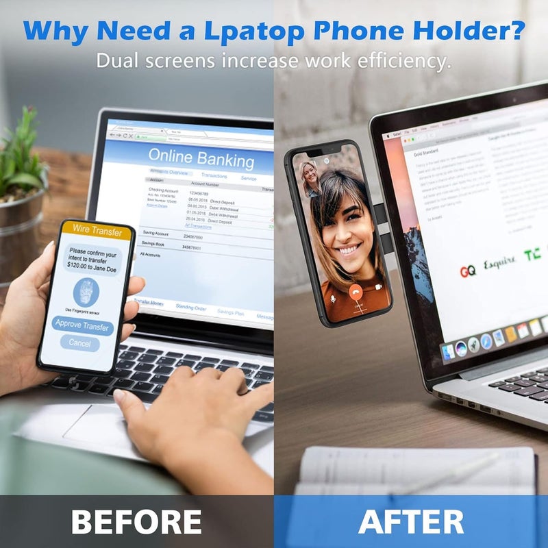 GadgetBite Magnetic Laptop Mobile Holder for Home Office Outdoor Compatible with Magsafe MacBook Mobile Stand for iPhone 16 15 14 13 12 Series and Other Smartphone with Mag Safe Ring - Black - Image 2