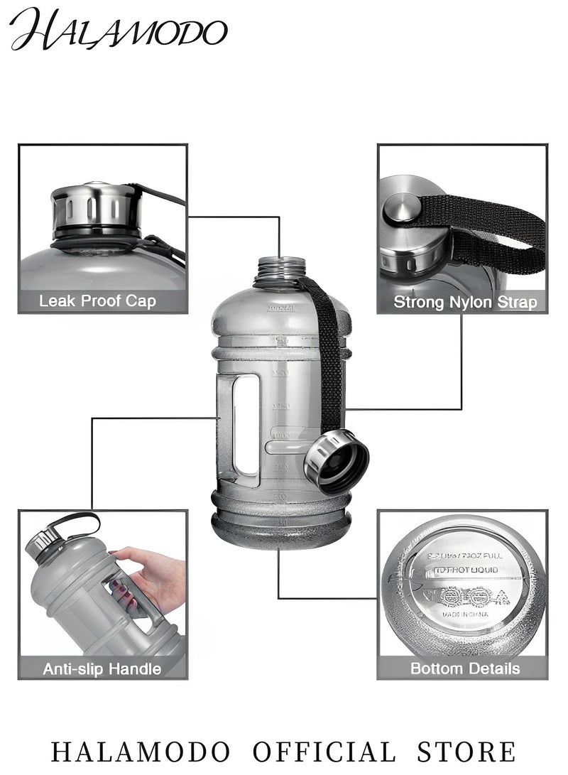 هالامودو زجاجة مياه سعة 2.2 لتر مع مقبض وزجاجة مياه رياضية كبيرة بسعة كبيرة وحاوية مقاومة للتسرب خالية من مادة BPA من البلاستيك للياقة البدنية للتخييم والتدريب على الدراجات والمشي لمسافات طويلة وصالة الألعاب الرياضية في الهواء الطلق - Image 3