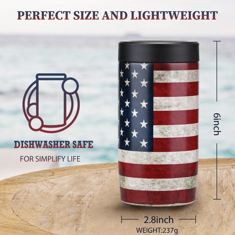 Maxso Slim Can Cooler  4-in-1 Double Walled Stainless Steel Insulated Beer Can Holder  Works With All 12 Oz Cans Bottles & As A Pint Cups - America Flag - Image 5