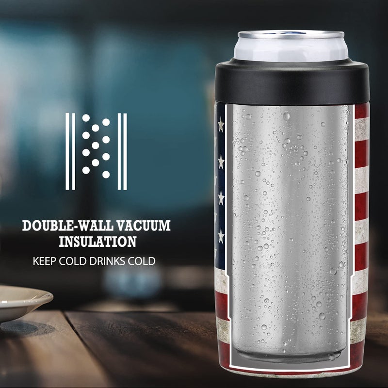 Maxso Slim Can Cooler  4-in-1 Double Walled Stainless Steel Insulated Beer Can Holder  Works With All 12 Oz Cans Bottles & As A Pint Cups - America Flag - Image 2