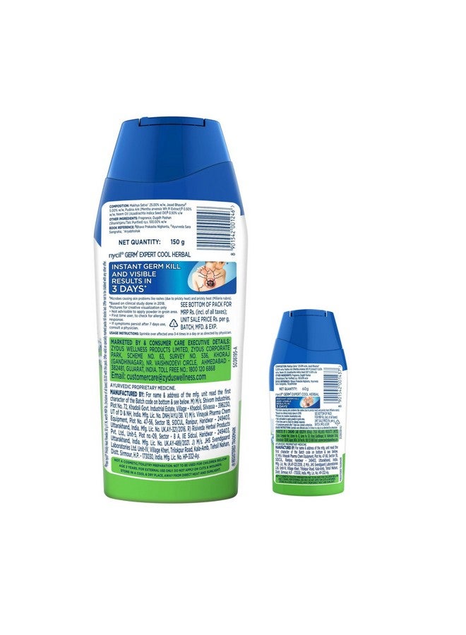 Nycil Cool Herbal Prickly Heat Talcum Powder, 150g (Cool Herbal 60g Free) - Image 2
