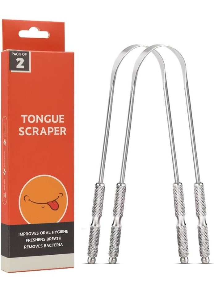MOMENT MOMENT [Pack of 2] Tongue Scrapper for Adults and Kids, Surgical Grade Stainless Steel Tongue Scrubber for Bad Breath, Oral Care, Bacteria, and Hygiene, Tongue Scrapper for Adults - Image 1