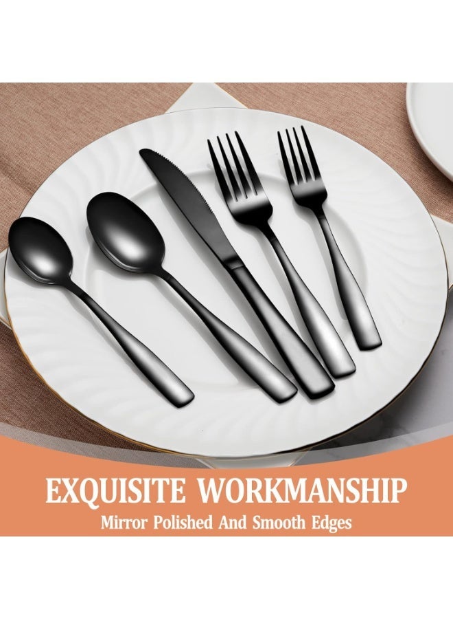 20 Pcs Black Silverware Set, Food-Grade Stainless Steel Flatware Set for 4, Square Cutlery Set, Mirror Polished Tableware Eating Utensils Set for Kitchen, Include Knife Fork Spoon Set,Dishwasher Safe - Image 4