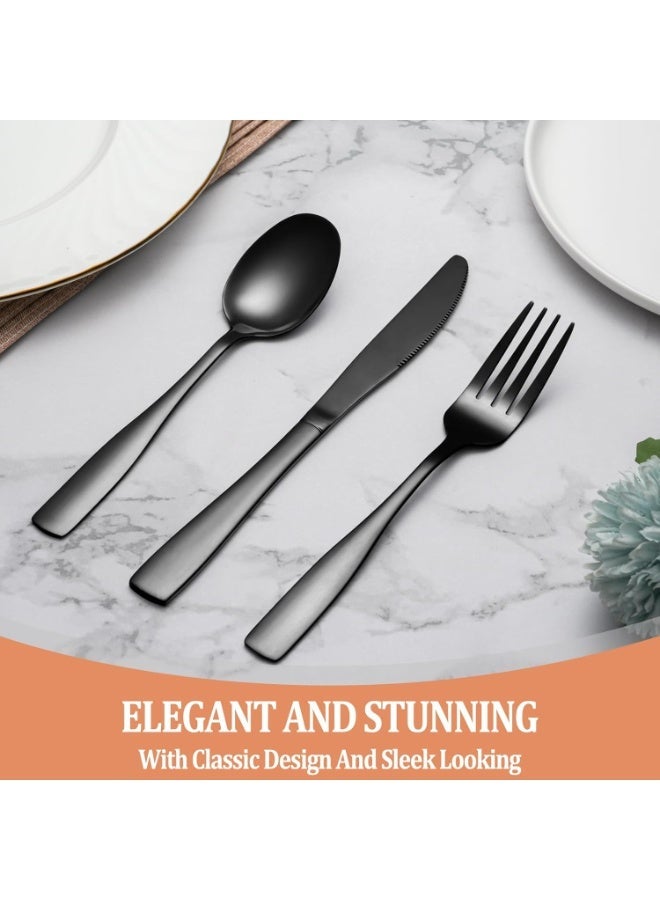 20 Pcs Black Silverware Set, Food-Grade Stainless Steel Flatware Set for 4, Square Cutlery Set, Mirror Polished Tableware Eating Utensils Set for Kitchen, Include Knife Fork Spoon Set,Dishwasher Safe - Image 3