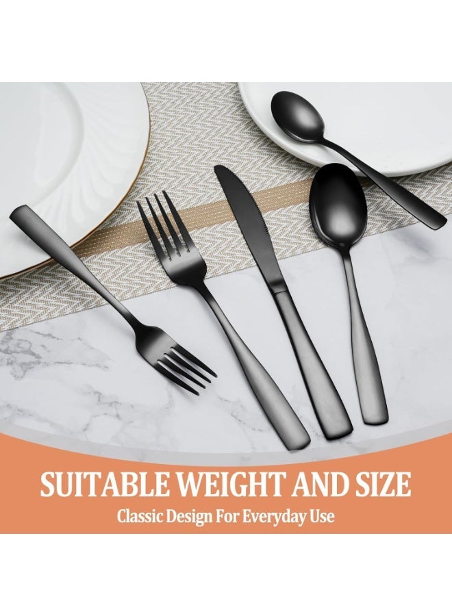20 Pcs Black Silverware Set, Food-Grade Stainless Steel Flatware Set for 4, Square Cutlery Set, Mirror Polished Tableware Eating Utensils Set for Kitchen, Include Knife Fork Spoon Set,Dishwasher Safe - Image 2