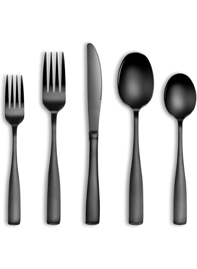 20 Pcs Black Silverware Set, Food-Grade Stainless Steel Flatware Set for 4, Square Cutlery Set, Mirror Polished Tableware Eating Utensils Set for Kitchen, Include Knife Fork Spoon Set,Dishwasher Safe - Image 1