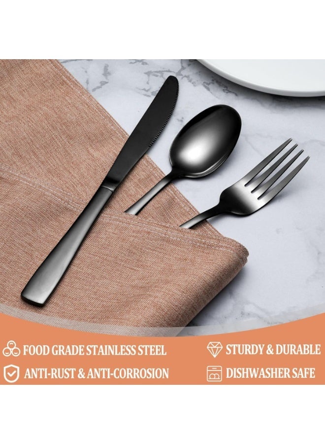 20 Pcs Black Silverware Set, Food-Grade Stainless Steel Flatware Set for 4, Square Cutlery Set, Mirror Polished Tableware Eating Utensils Set for Kitchen, Include Knife Fork Spoon Set,Dishwasher Safe - Image 5