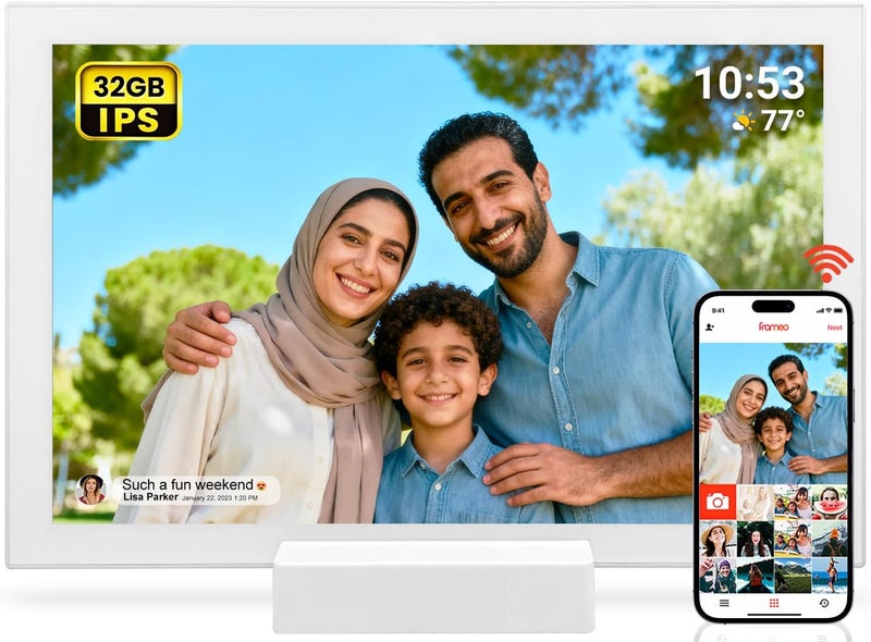 Akimart 10.1 Inch 32GB WiFi Digital Photo Frame with Battery, Digital Frame Rechargeable IPS LCD Touch Screen, Auto-Rotate Portrait and Landscape, Share Moments Instantly via Frameo App from Anywhere - Image 1