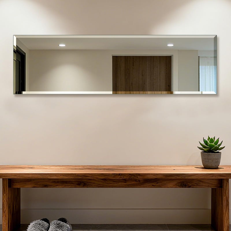 Ruomeng Frameless Full Length Mirror for Wall, 48x12 Inch Bathroom Vanity Mirror Farmhouse, Large Rectangle Mirror with Beveled Edge, Tempered Glass, Hangs Horizontally or Vertically - Image 3