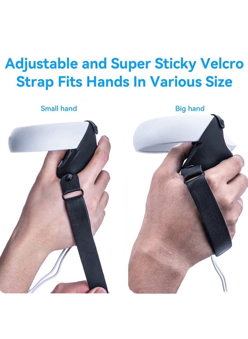 VR Controller Grips Cover for Oculus Quest 2, VR Accessories Set Silicone Grip Protective Cover with Adjustable Leather Knuckle Straps  - Image 4