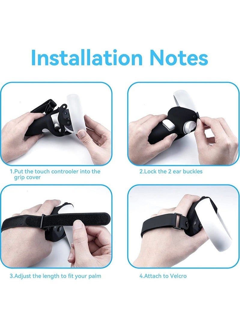 VR Controller Grips Cover for Oculus Quest 2, VR Accessories Set Silicone Grip Protective Cover with Adjustable Leather Knuckle Straps  - Image 5