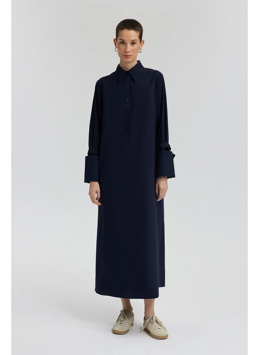 Touche Buckle Detailed Wide Cuffed Poplin Dress