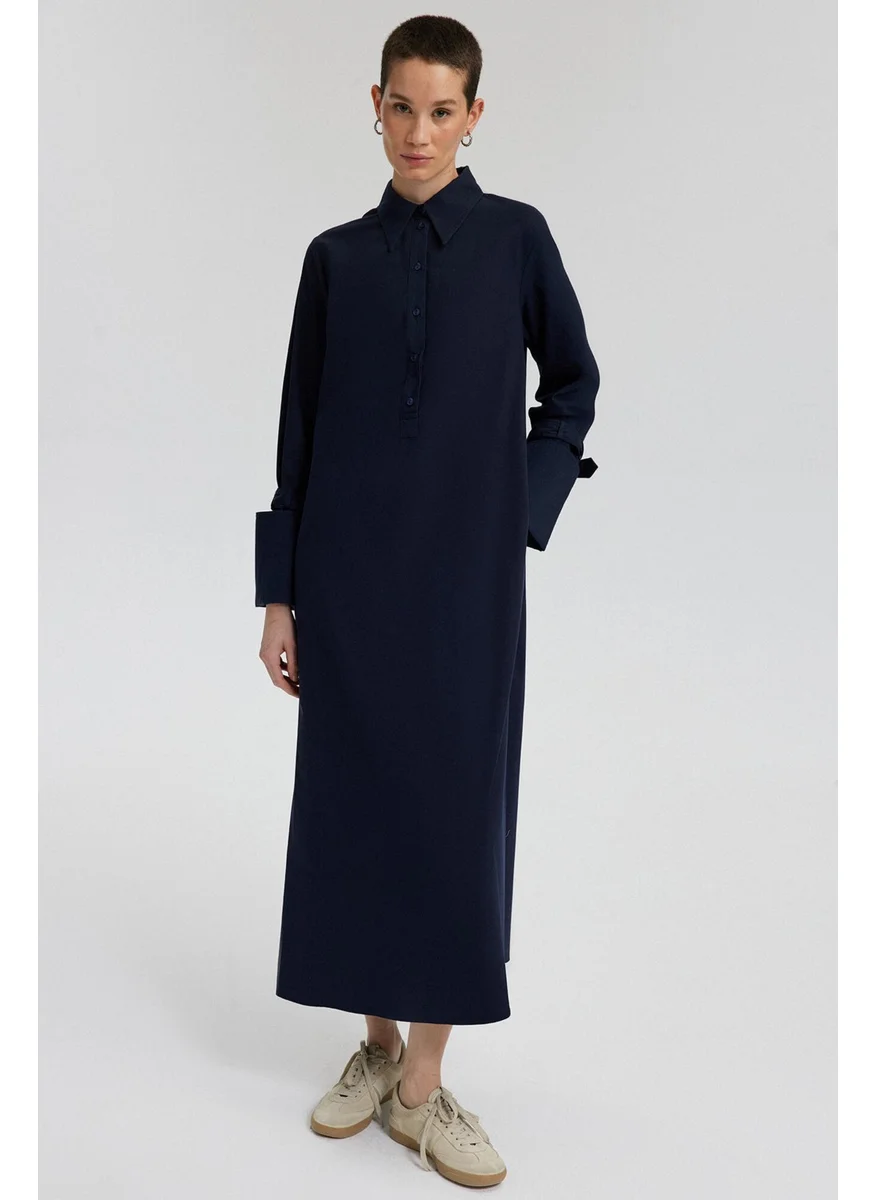 Touche Buckle Detailed Wide Cuffed Poplin Dress