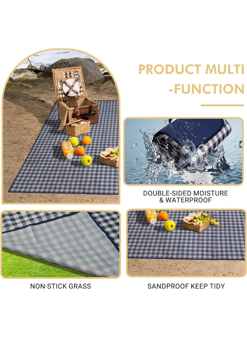 Foldable Waterproof Outdoor Camping Mat, Extra Wide Picnic Mat, Plaid Beach Blanket, Kids Multi-Person Travel Mat, Large 80 x 80 Inches - Image 5
