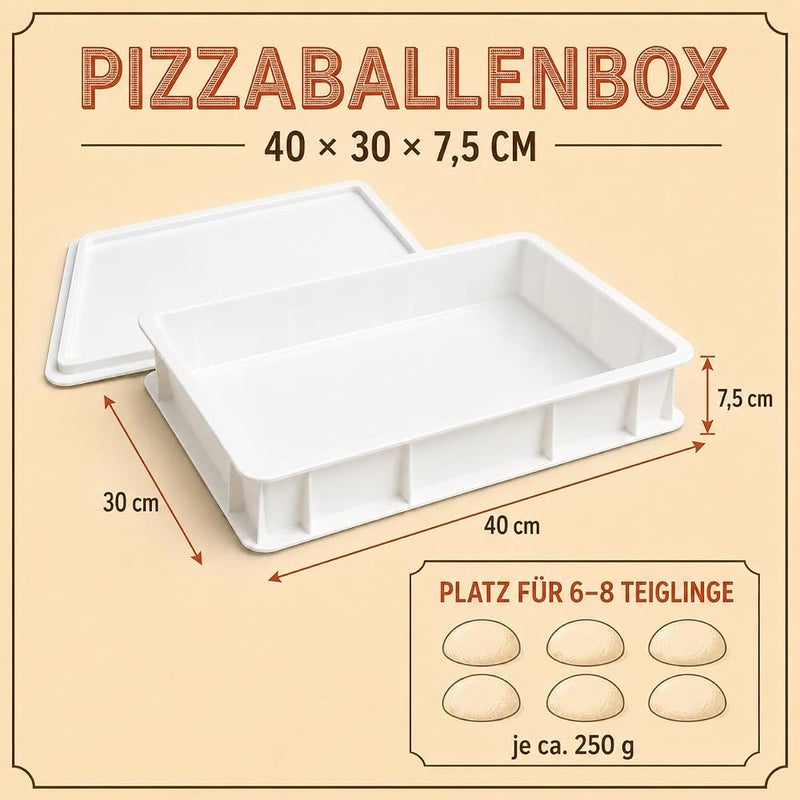Pizza Lover® Pizza Ball Box with Lid - Sturdy Pizza Dough Box 30 x 40 x 7.5 cm Fermentation Box for Pizza Dough & Bread Dough, Stackable & Food Safe - Ideal for Fridge - Pizza Accessories - Image 3
