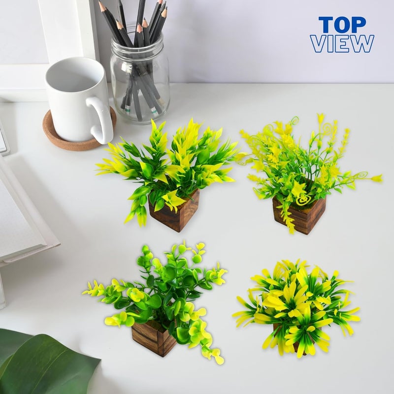 DecoreBugs Artificial Potted Plants in Wooden Pot (4 Pack) Eucalyptus Plants Small Plants for Home Decor | Office Decor |DB-8147 - Image 4