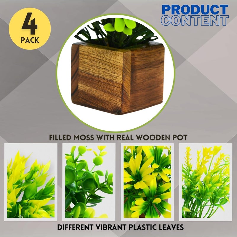 DecoreBugs Artificial Potted Plants in Wooden Pot (4 Pack) Eucalyptus Plants Small Plants for Home Decor | Office Decor |DB-8147 - Image 2