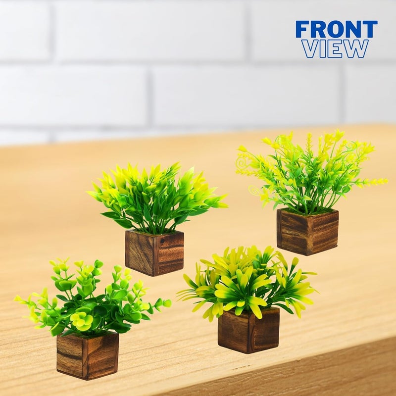 DecoreBugs Artificial Potted Plants in Wooden Pot (4 Pack) Eucalyptus Plants Small Plants for Home Decor | Office Decor |DB-8147 - Image 5
