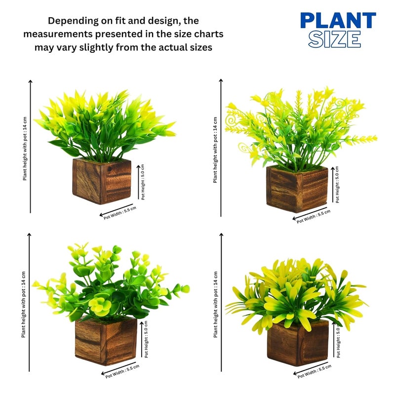 DecoreBugs Artificial Potted Plants in Wooden Pot (4 Pack) Eucalyptus Plants Small Plants for Home Decor | Office Decor |DB-8147 - Image 3