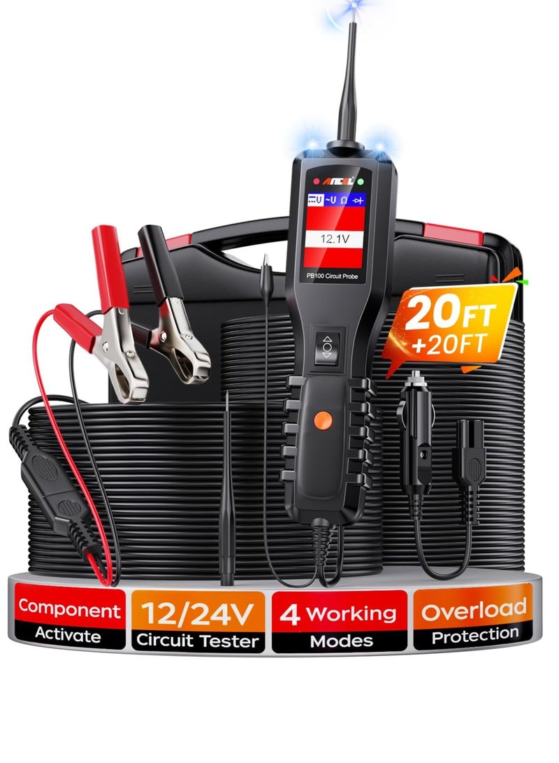 Ancel PB100 Automotive Circuit r Power Probe Kit Diagnostic Test Tool Vehicle Electrical System Current Voltage Resistance Diodes Detector with LCD Screen Flashlight for 12V to 24V - Black - Image 1