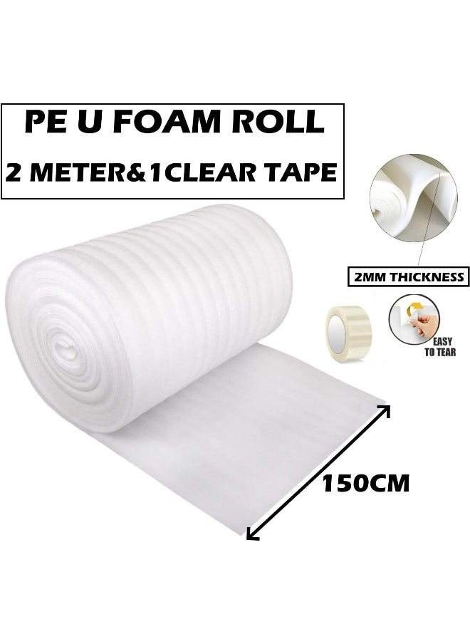 Biella - Cushioning Pu Foam Sheet Roll White Pu Wrapping For Packaging Fragile Items, Shipping, Mailing, Packing And Moving Supplies (2 METER & 1PCS CLEAR TAPE) - Image 1