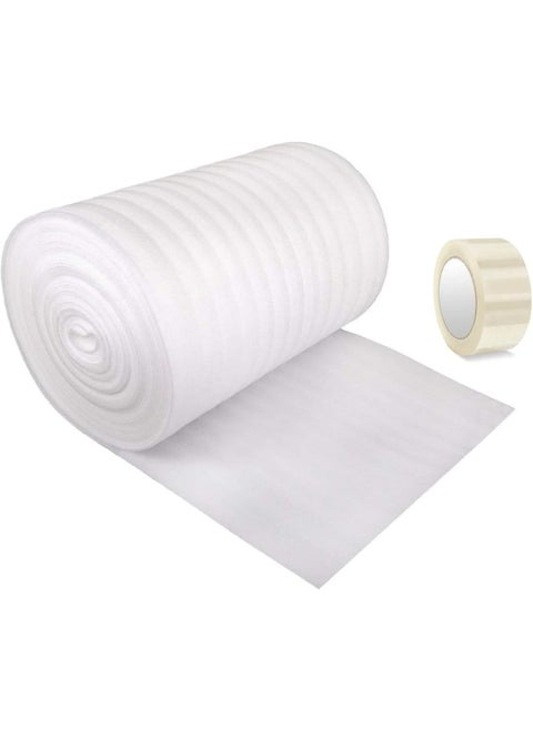 Cushioning Pu Foam Sheet Roll White Pu Wrapping For Packaging Fragile Items, Shipping, Mailing, Packing And Moving Supplies (2 METER & 1PCS CLEAR TAPE)