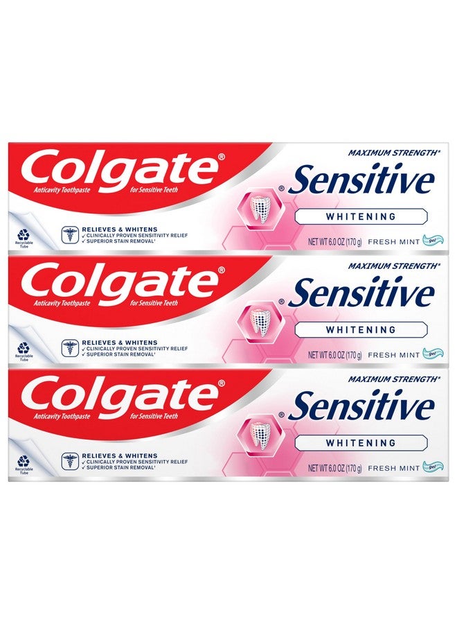 كولجيت معجون أسنان كولجيت لتبييض الأسنان الحساسة، وإصلاح مينا الأسنان وحماية الأسنان من التسوس، جل بنكهة النعناع المنعش، 6 أونصة (عبوة من 3 قطع) - Image 1